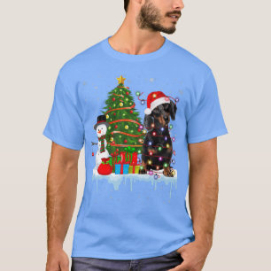 Dachshund Dog Lover Santa Lights Hat In Snow Chris T-Shirt