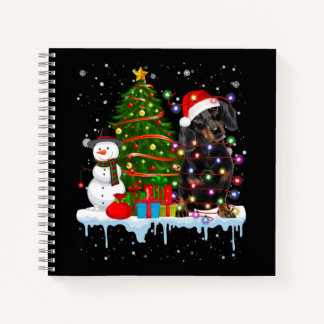 Dachshund Dog Lover Santa Lights Hat In Snow Notebook