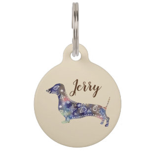 Dachshund Dog Mandala Dog Round Large Pet Tag