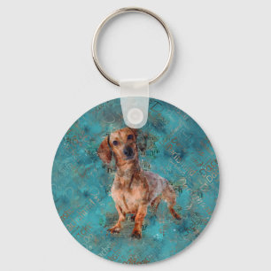 Dachshund dog Mixed Media Art Key Ring