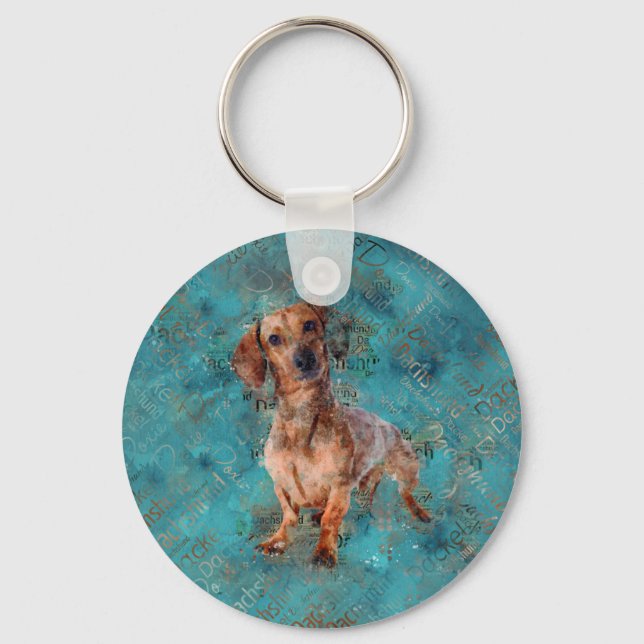 Dachshund dog Mixed Media Art Key Ring (Front)
