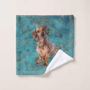 Dachshund dog Mixed Media Art Wash Cloth