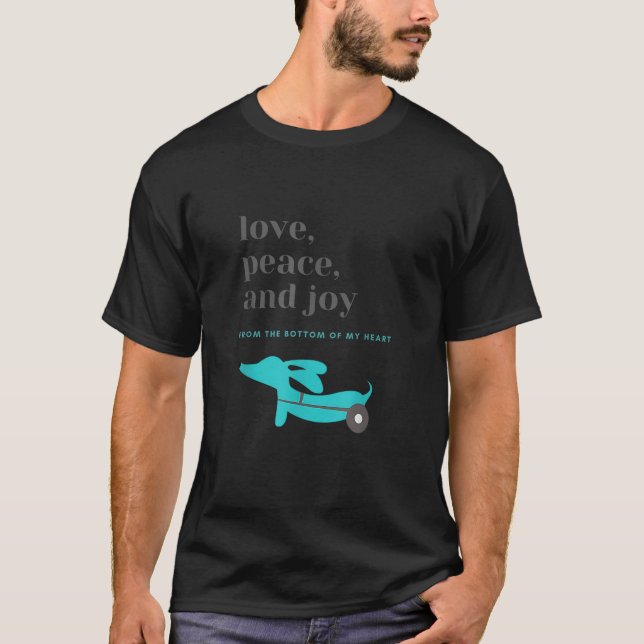 Dachshund Dog Mom Dad Christmas Love Peace and Joy T-Shirt (Front)