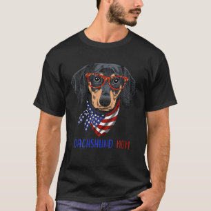 Dachshund Dog Mom Leopard Glasses USA Flag 4Th Of T-Shirt