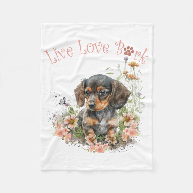 Dachshund Dog Mum Floral Fleece Blanket (Front)