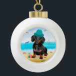 Dachshund Dog on Beach  Ceramic Ball Christmas Ornament<br><div class="desc">A Dachshund dog sitting on beach is a perfect gift idea for someone who love this dog breed.</div>