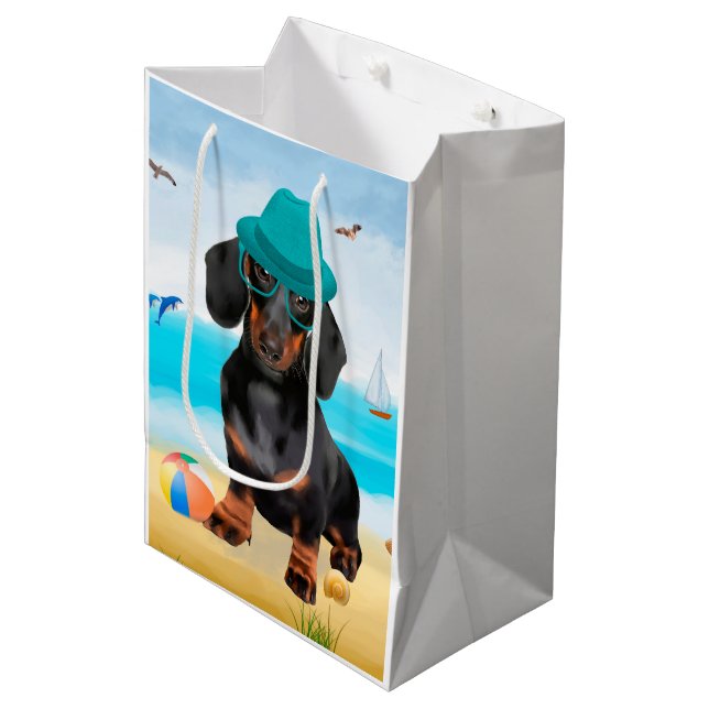 Dachshund Dog on Beach  Medium Gift Bag (Front Angled)