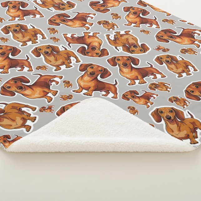 Dachshund Dog Pattern Sherpa Blanket (3/4)