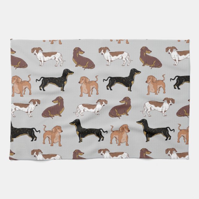 Dachshund dog pattern tea towel (Horizontal)