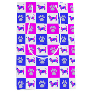 Dachshund Dog & Paw Hot Pink & Blue Medium Gift Bag