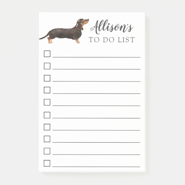 Dachshund Dog Personalised To Do List Post-it Notes (Front)