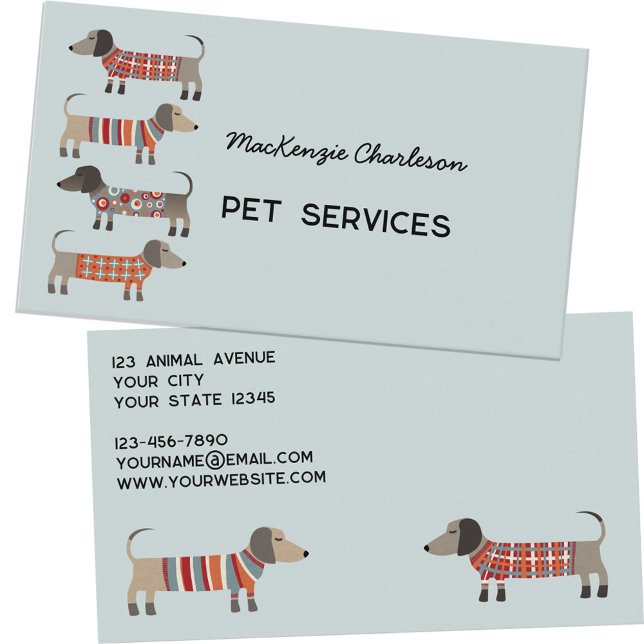 Dachshund Dog Pet Services Business Card (Dachshund Wiener Sausage Dog pet animal services custom business cards)