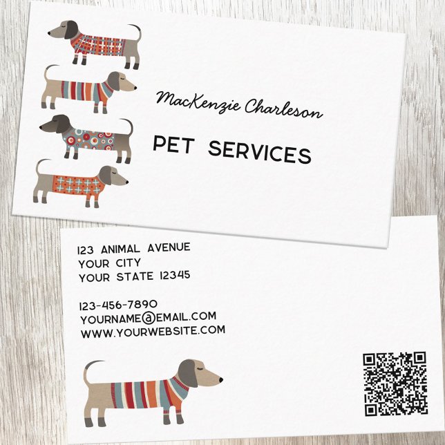 Dachshund Dog Pet Services QR Code Business Card (Dachshund Wiener Sausage 
 Dog Pet Services fun professional business card with QR Code)
