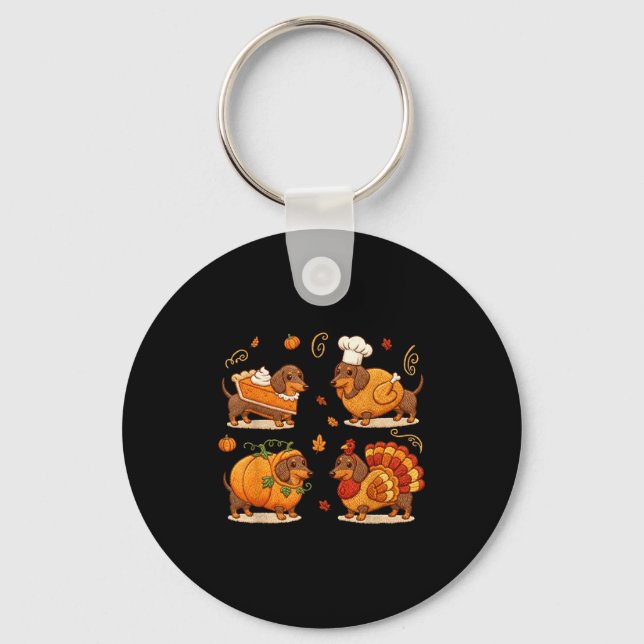 Dachshund Dog Pumpkin E Turkey Thanksgiving Men Wo Key Ring (Front)