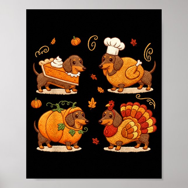 Dachshund Dog Pumpkin E Turkey Thanksgiving Men Wo Poster (Front)