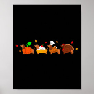 Dachshund Dog Pumpkin E Turkey Thanksgiving Poster
