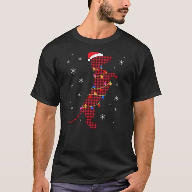 Dachshund Dog Red Plaid Christmas Apparel T-Shirt (Front)