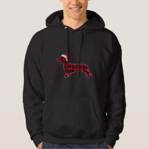 Dachshund Dog Red Plaid Christmas Pyjamas Lights Hoodie