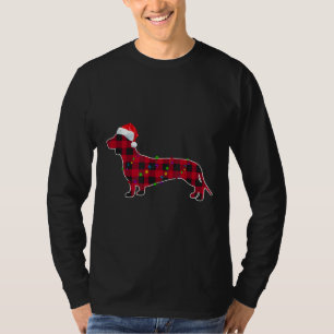 Dachshund Dog Red Plaid Christmas Pyjamas Lights T-Shirt