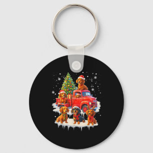 Dachshund Dog Red Truck Christmas Tree Santa Ugly Key Ring