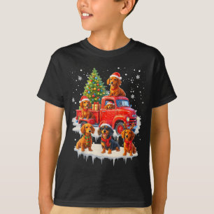 Dachshund Dog Red Truck Christmas Tree Santa Ugly  T-Shirt