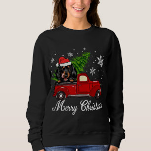 Dachshund Dog Riding Red Truck Christmas Decoratio Sweatshirt