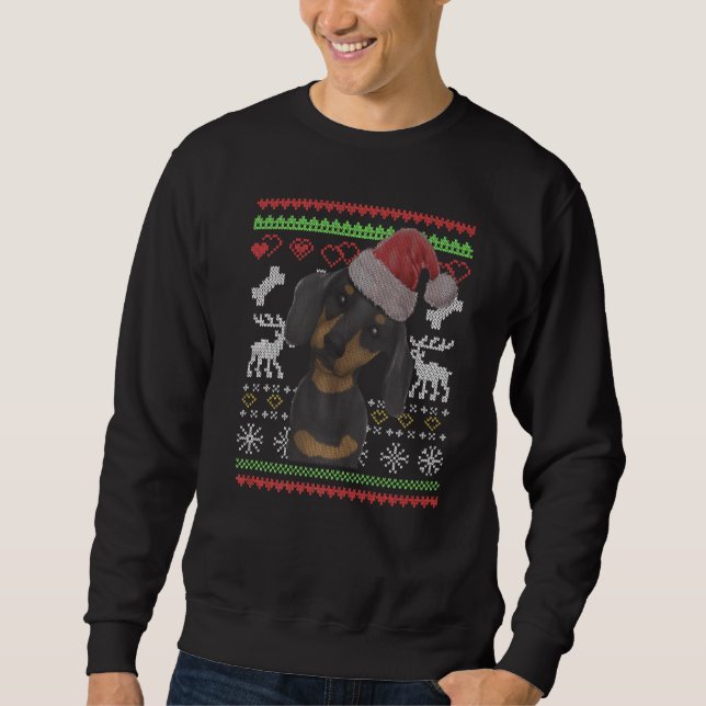 Dachshund Dog Santa Claus Ugly Christmas Pattern X Sweatshirt (Front)