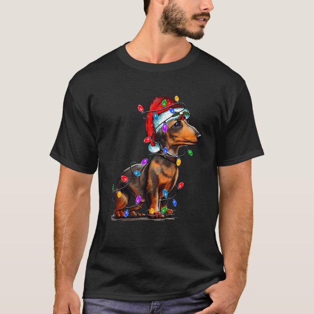 Dachshund Dog Santa Hat Merry Beautiful Christmas  T-Shirt (Front)