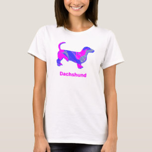 Dachshund Dog Silhouette Hot Pink & Blue T-Shirt