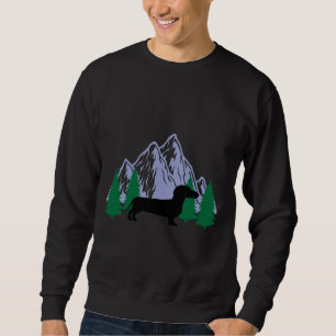 Dachshund Dog Silhouette Mountain Tree Christmas Sweatshirt