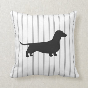 Dachshund Dog Silhouette on Stripes Cushion