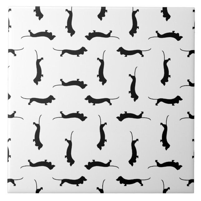 Dachshund Dog Silhouettes CUSTOM BACKGROUND COLOR Tile (Front)