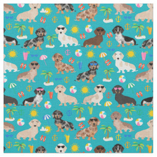 Dachshund dog summer beach turquoise fabric