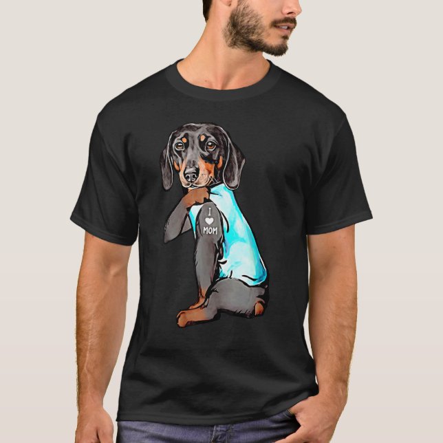 Dachshund Dog Tattoo I Love Mum Dogmom T-Shirt (Front)