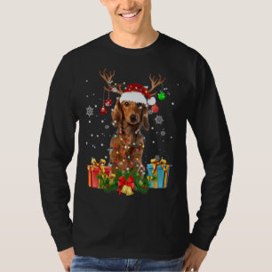 Dachshund Dog Tree Christmas Lights Dog Ugly Xmas T-Shirt