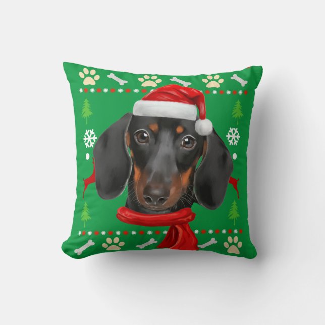 Dachshund Dog Ugly Christmas Cushion (Front)