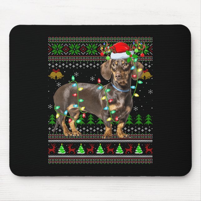 Dachshund Dog Ugly Christmas Sweaters Holiday Sant Mouse Pad (Front)