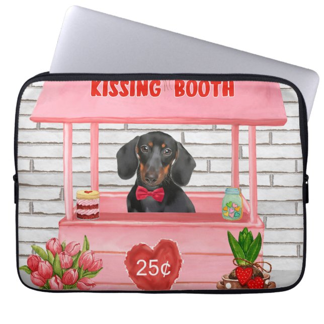 Dachshund Dog Valentine's Day Kissing Booth Laptop Sleeve (Front)