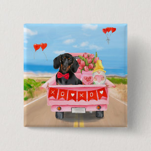 Dachshund Dog Valentine's Day Truck Hearts 15 Cm Square Badge