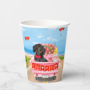 Dachshund Dog Valentine's Day Truck Hearts Paper Cups