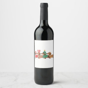 Dachshund Dog Wearing Christmas Dog Lovers Wine Label