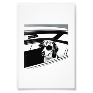 Dachshund Dog Wearing Glasses Riding in Car Print