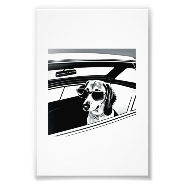 Dachshund Dog Wearing Glasses Riding in Car Print (Front)