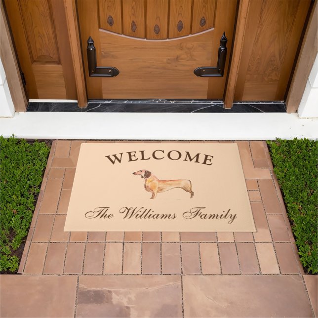 Dachshund Dog Weiner Pets Cute Modern Watercolor Doormat (Outdoor)