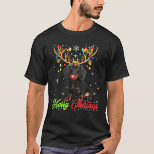 Dachshund Dog With Antlers Merry Christmas Xmas T-Shirt