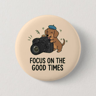 Dachshund Dog with Camera Playful Illustration 6 Cm Round Badge