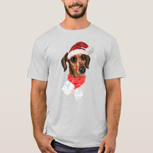 Dachshund Dog With Christmas Santa Hat T-Shirt