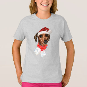 Dachshund Dog With Christmas Santa Hat T-Shirt Bab