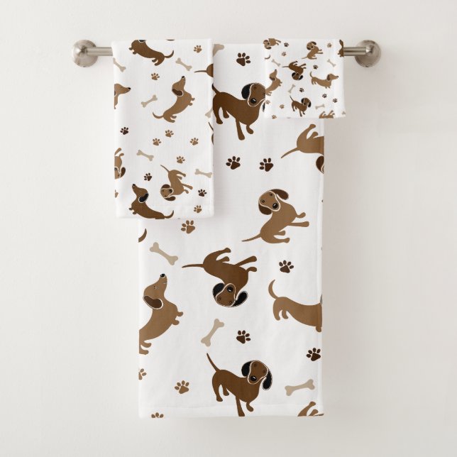 Dachshund Dogs and Bones Cute Paws Bath Towel Set (Insitu)
