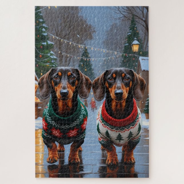 Dachshund Dogs Christmas Snow Holiday Jigsaw Puzzle (Vertical)